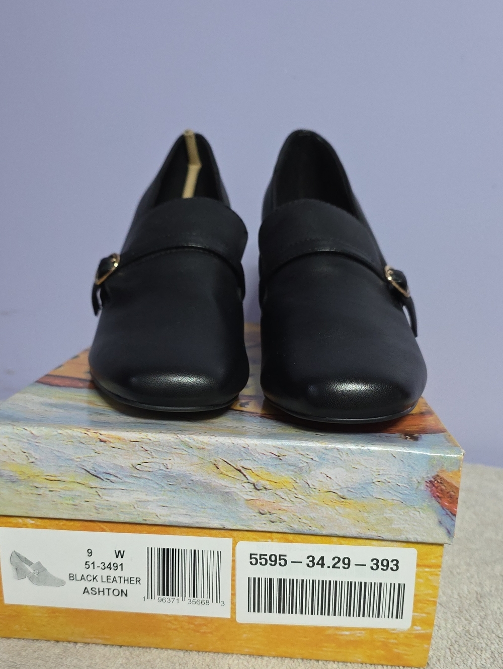 Bella Vita Black‎ Leather Buckle Heels 9W with 3 Inch Heels